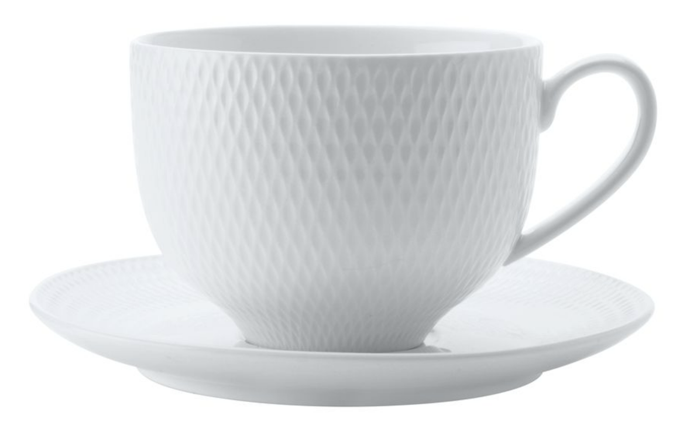 Maxwell and Williams White Basics Diamonds Cup and Round Saucer - Set of 4